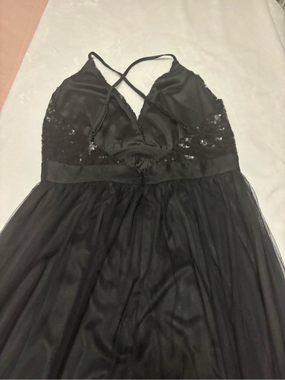 Black Sequin Mesh Dress with Crisscross Straps